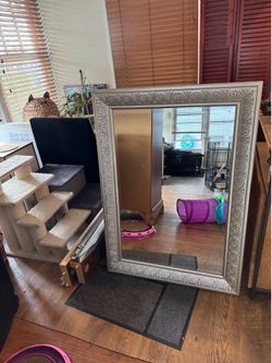 Large silver-painted frame mirror