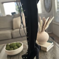 Black Velvet Knee-High Boots – Size 6.5 (Never Worn)