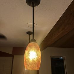 2 Amber Gold Glass Metal Pendant Lights