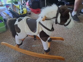 Plush Rocking Horse with Wooden Base