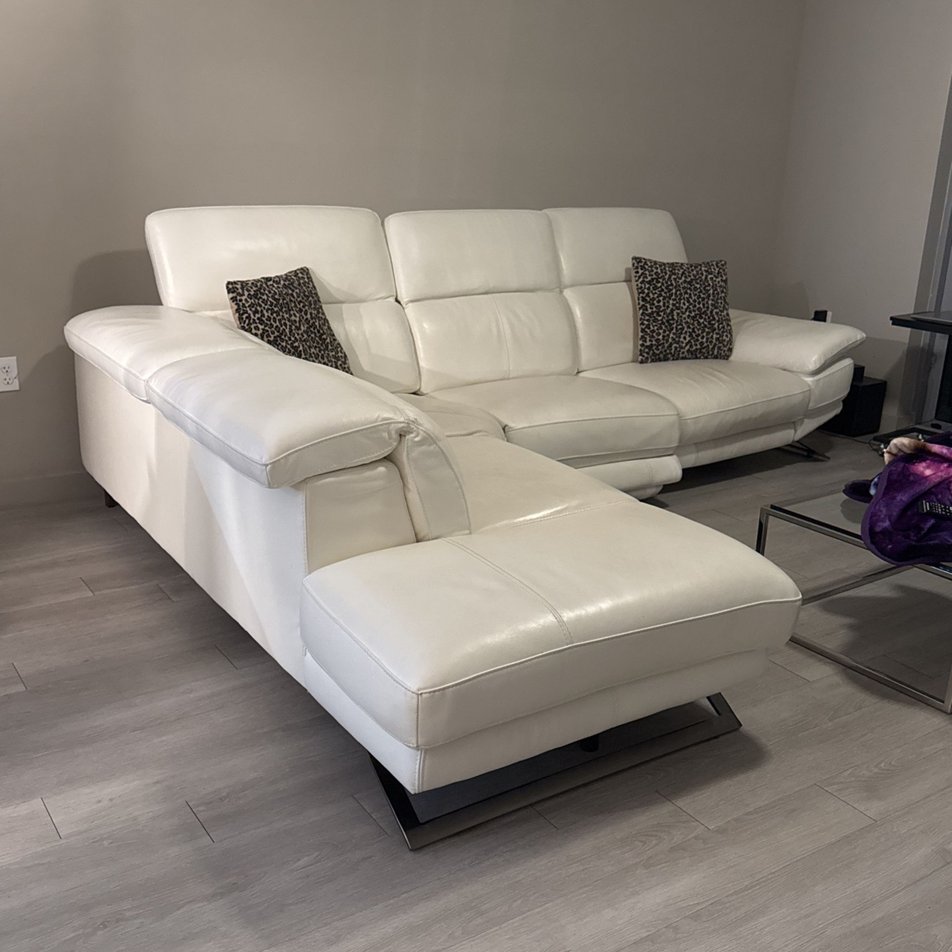 White Leather L Sectional Couch