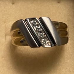 10 K White And Yellow Gold Mens Wedding Band Ring Sz 10