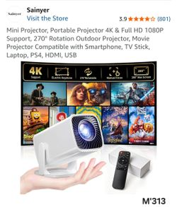Mini Projector – Portable 4K Support & 270° Rotation. (M'313)