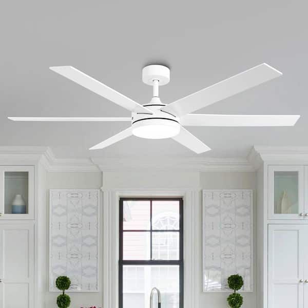 VACZON 60 in. Indoor Integrated LED Matte White Reversible Ceiling Fan with Light and Remote Control