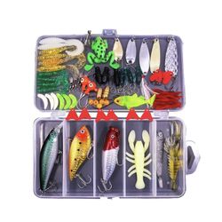 77 Piece Fishing Lures Kit Set for Bass,Trout,Salmon,Including Spoon Lures ,Soft Plastic Worms, CrankBait,Jigs,Topwater Lures (with Free Tackle Box)
