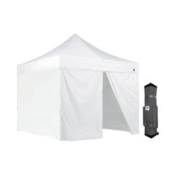 E-Z UP Instant Commercial Canopy, 10' x 10' (3m), Aluminum-Steel Frame With 4 Sidewalls & Trax Roller Bag


