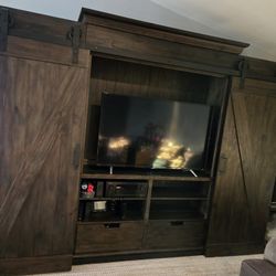 Solid Wood Entertainment Center With Sliding Doors
