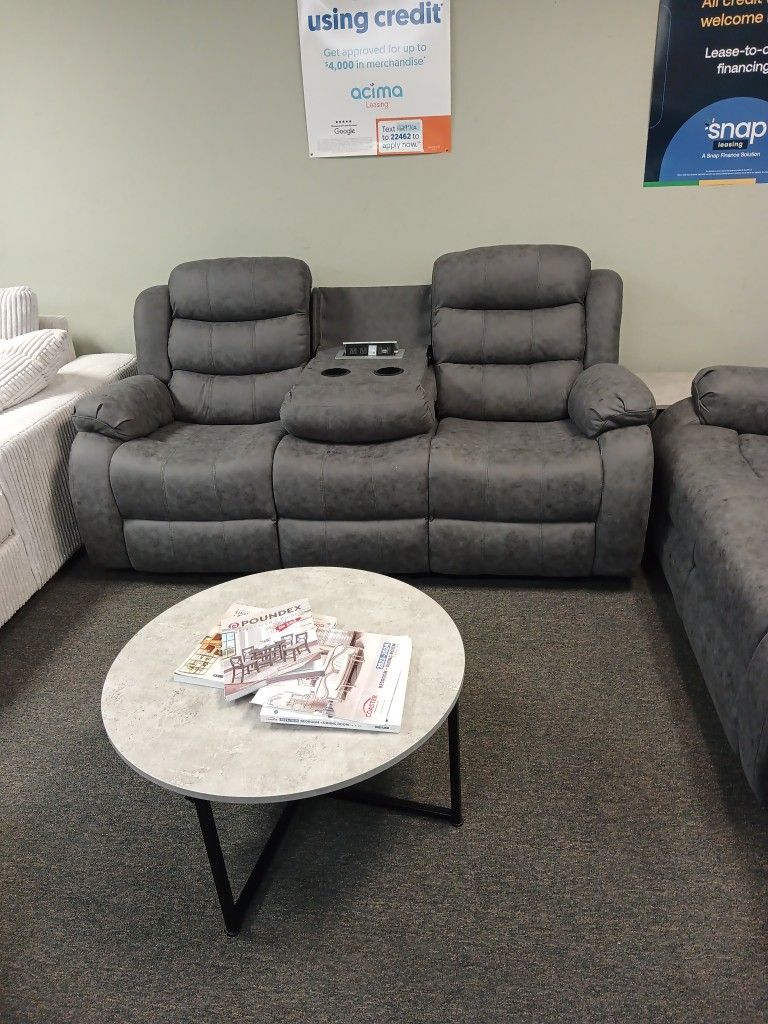 New Gray Microfiber Two-piece Reclining Sofa And Loveseat Includes Free Delivery