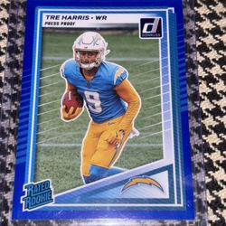 Donruss Rated Rookie Blue Press Proof Parallel Tre Harris Chargers Football Card 