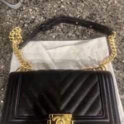 Chanel Black Chevron Caviar Boy Bag