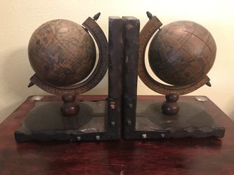 Vintage wood globe bookends