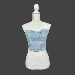 Blank NYC Women’s Metallic Blue Denim Bustier Tube Top Sz S