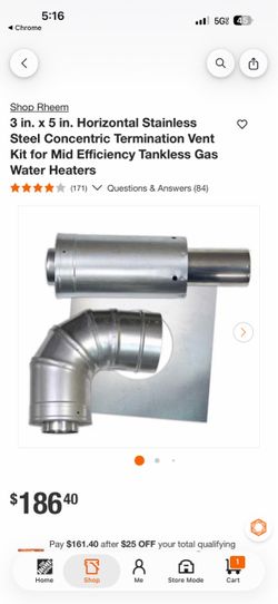 Rheem - RTG20280-1- 3 in. x 5 in. Horizontal SS Concentric Termination Vent Kit for Mid Efficiency Tankless Gas Water Heaters (RTG20210-1) by Rheem SK