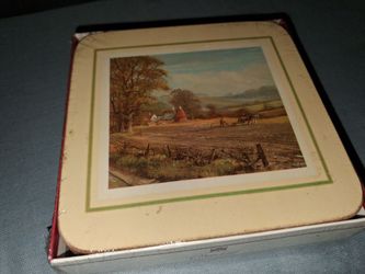 Vintage Rural Scene Coaster Set in Box
