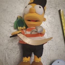 vintage toy TV show Applause Pirate Bart Simpson Plush W/Stand and parrot