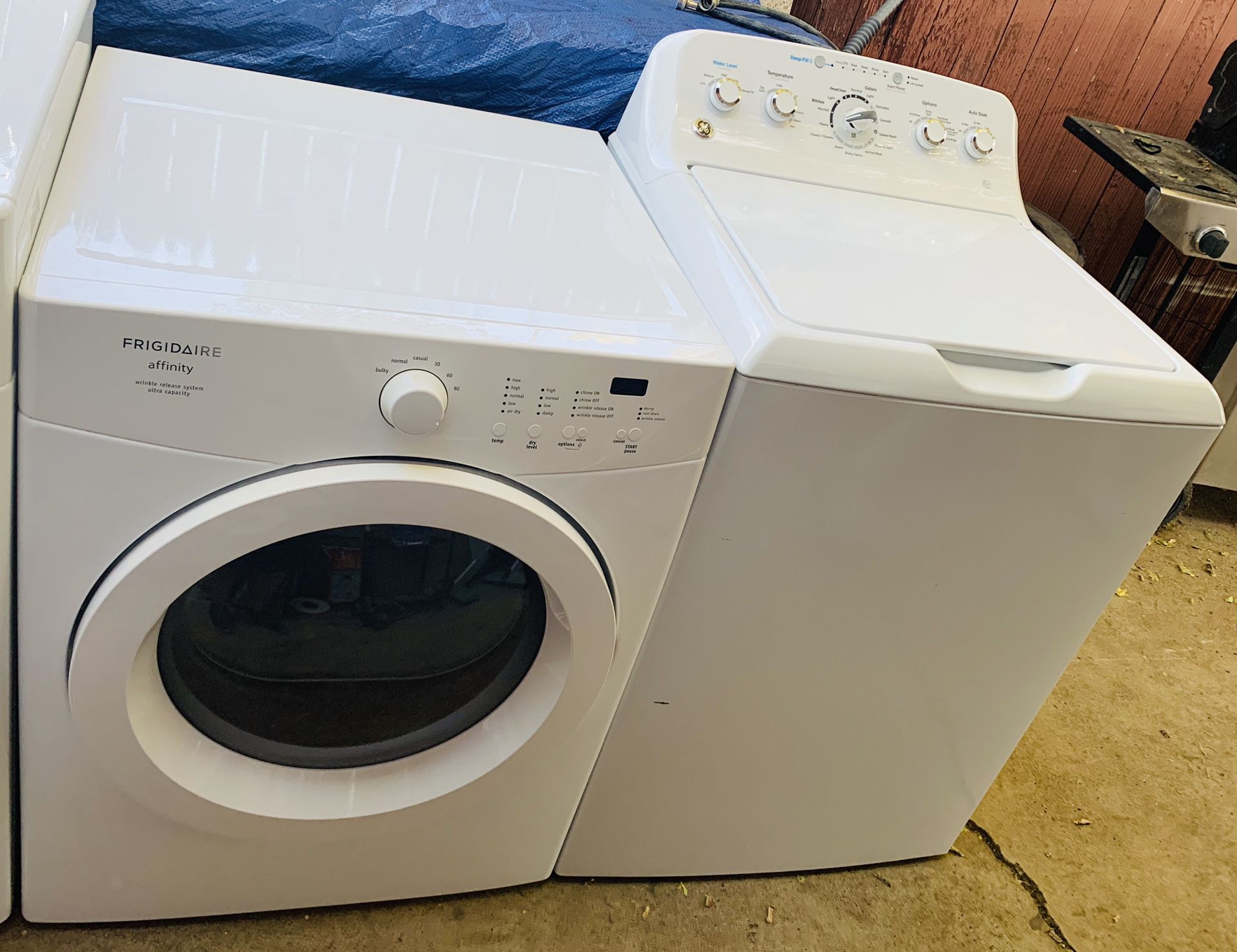 GE electric washer and Frigidaire electric dryer.