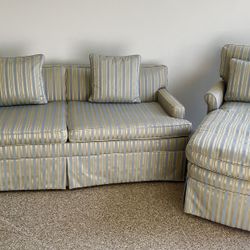 (14) Piece Custom Striped Sofa BED and Chaise Lounge