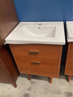 24” Brown Solid Wood Bathroom Vanity with Ceramic Top (V37)