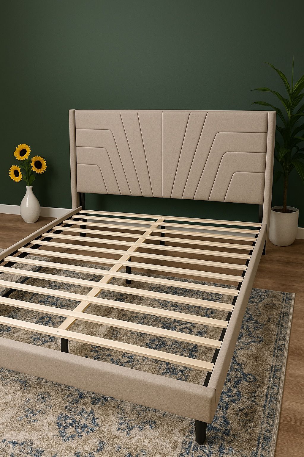 Beige Queen Size Bed Frame