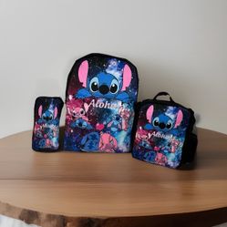3 Piece Disney Stitch School Backpack Lunch Box Set Tote Bag Pencil Case