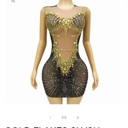 GLD FLAKES BLK SLVSH DRESS