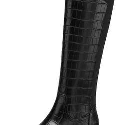 Women's Knee High Boots Fashion Platform Lug Sole Tall Riding Boots Comfortable Stretch Calf Dress Long Boots