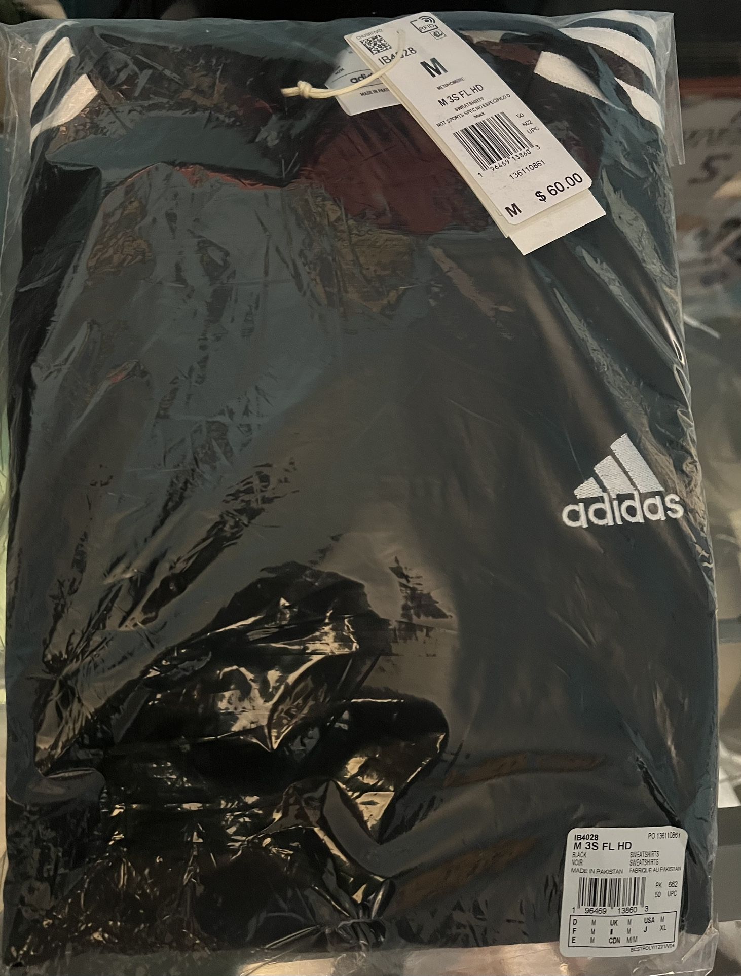 Adidas Essentials Fleece 3-Stripes Full Zip Men's Hoodie - Black, M