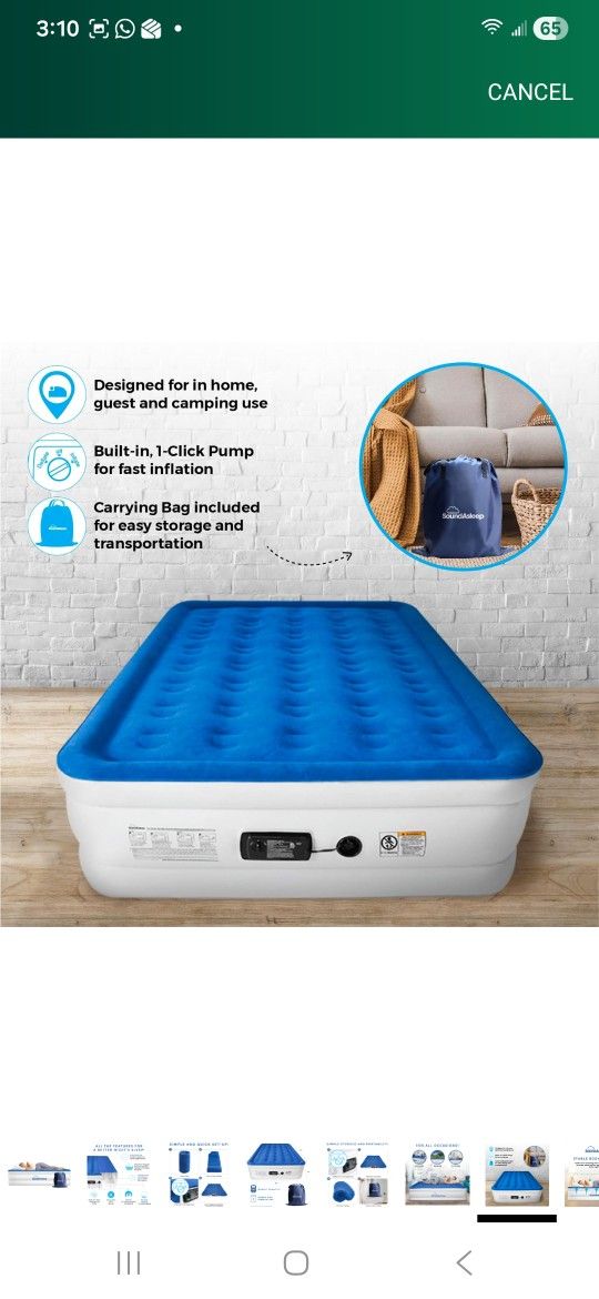 SoundAsleep Products Dream Series Luxury Air Mattress, ComfortCoil Technology, Built-in High Capacity Pump for Home, Camping- Double Height, Adjustabl