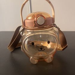 Cute Brown Bear Water Bottle Plastic Spill Proof Top Lock With Strap & Handle