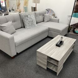 SECTIONAL SOFA BED GREY FABRIC ON SALE $935