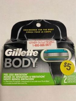 One Gillette Body Set of 2 Razor Cartridges - Brand New Sealed