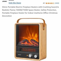 Shinic Portable Electric Fireplace Heaters with Crackling Sound & Realistic Flame,1500W/750W Space Heater, Safety Protection, Portable Fireplace Heate