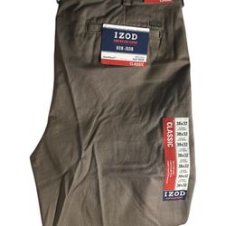 IZOD American Chino Flat Front Classic Fit Smooth Touch Cotton Pants 
