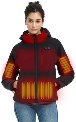 Heated Jackets for Women with Battery Pack Included, Softshell Womens Heated Jacket with Adjustable＆Detachable Hood（small）
