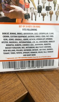 Heavy equipment key set