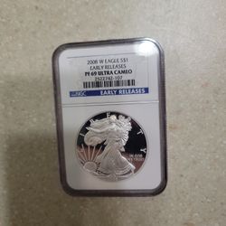 2008 W Proof American Silver Eagle.  Graded 