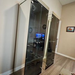Set of 2 Glass & Mirror Cabinets