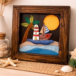 Seaside Lighthouse – Handmade Felt & Clay Framed Art