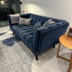 Roche Bobois Sofa Blue Velvet Large 3-Seat