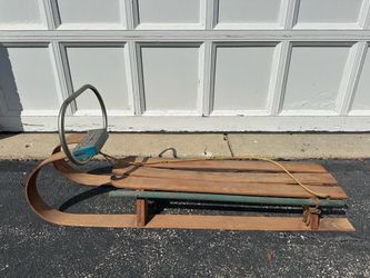 Vintage Wooden Snow Sled with Steering Wheel