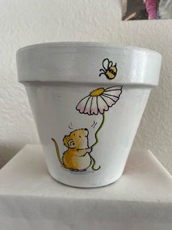 Hand-Painted White Terra Cotta Flower Pot