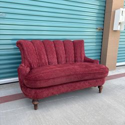 Vintage MCM 1940s Curved Scalloped Red Settee Loveseat •FREE DELIVERY•