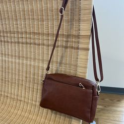 FashionPuzzle Small Triple Zip Crossbody Bag ,Brown Adjustable Strap  