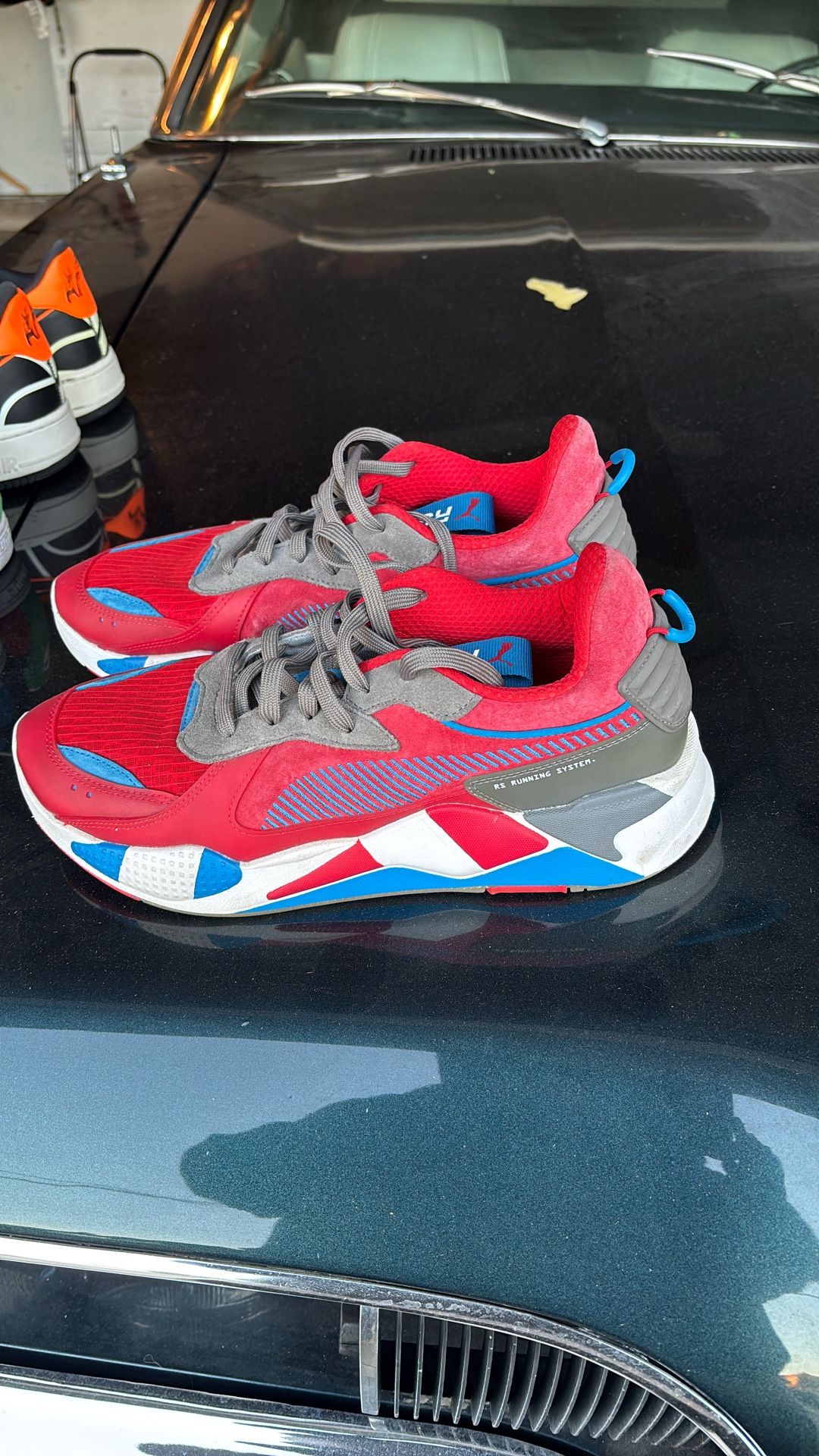 Air Force Ones Black Orange& Grey, Pumas Red& Grey& 2nd Pair Of Pumas Blue ,Red ,Yellow ,Black,&Suede