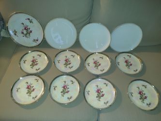 Vintage Porcelain Plate Set with Rose Floral Pattern