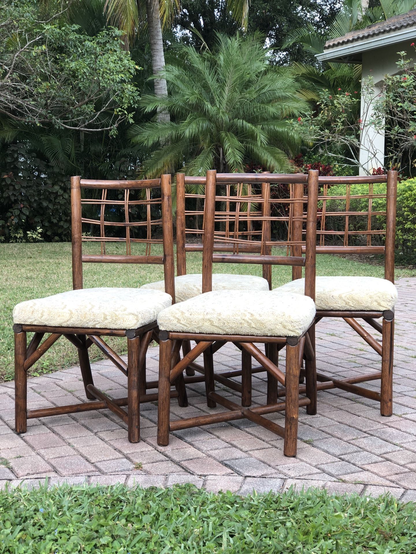Vintage 1970s McGuire Dark Rattan Dining Chairs Set Of 4