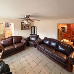 Dark brown leather sofa set