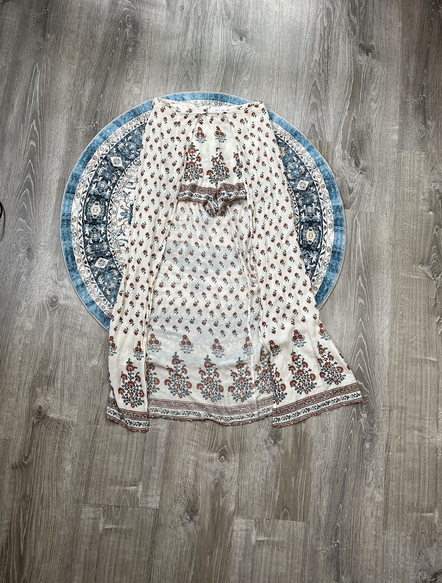 Clover + Scout Small White Orange Green Floral Shorts Flowy Skort Long Skirt