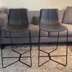 2 West Elm Slope Leather  Counter Stools