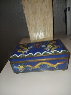 Double Dragon Cloisonne Enamel Footed Box
